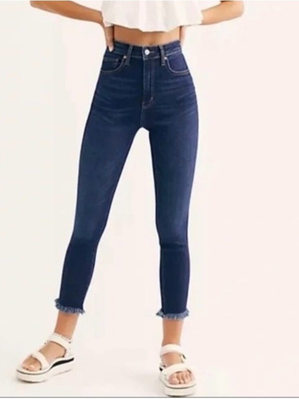 Free People We The Free High Rise Jeggings Raw Hem Dark Wash Stretch Size 28